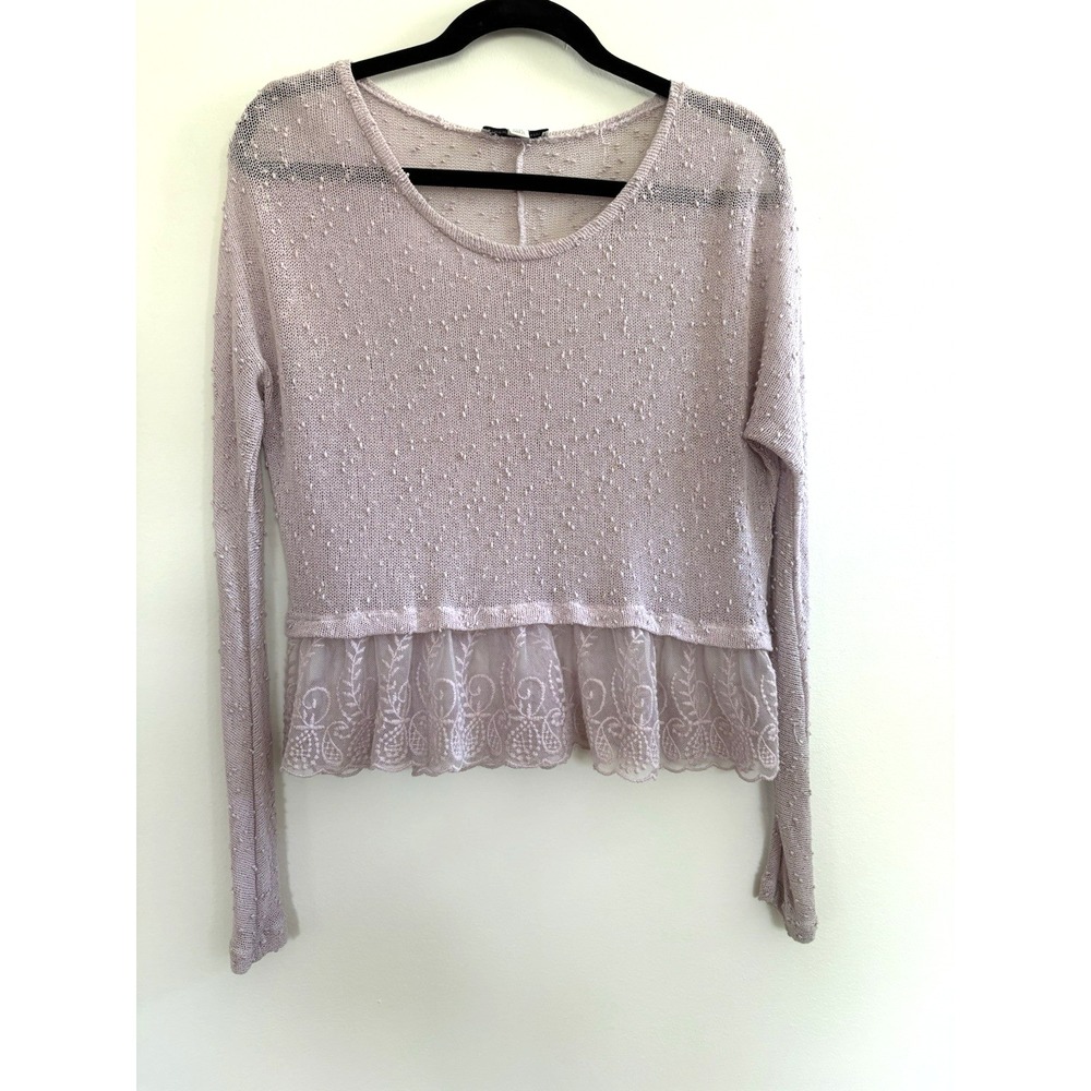 American Eagle Lavender Mauve Lace Peplum Popcorn Knit Long Sleeve Top M